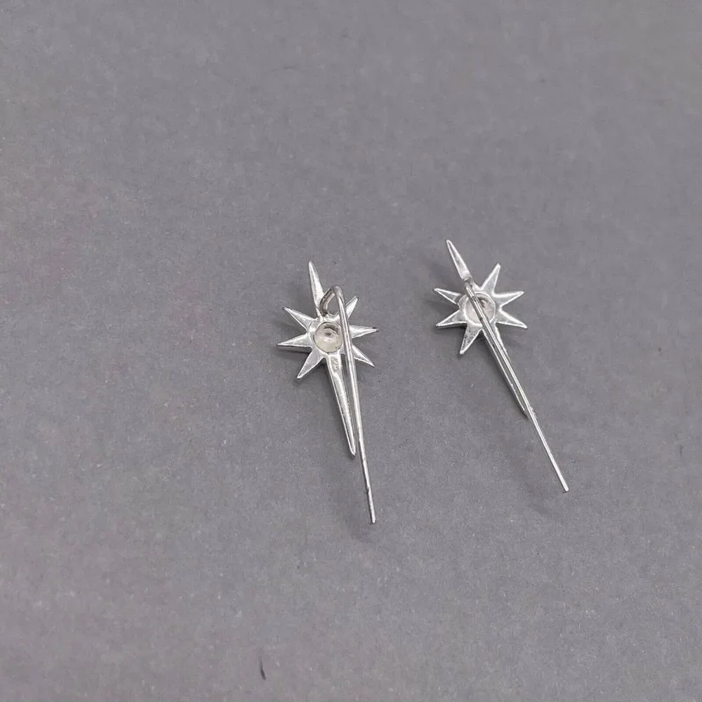 925 Sterling Silver Star Burst Climber Earrings - Picture 2 of 5
